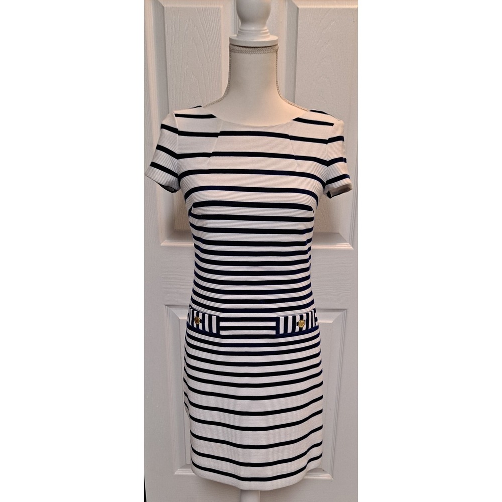 Lilly Pulitzer Layton White Blue Short Sleeve Shift Dress Wm Sz XS‎ Preppy